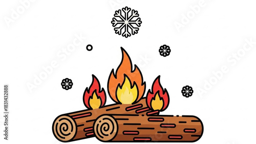 Cozy campfire burning brightly amidst falling snowflakes on a cold winter night creating a warm and inviting holiday atmosphere for seasonal celebrations