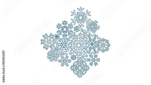 Elegant snowflake cluster in cool blue tones against a crisp white background creating a festive winter holiday season design element