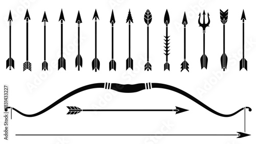 Bow and arrow vector set archery equipment illustration design