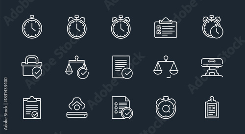 Collection of timekeeping and checklist icons for conceptual design