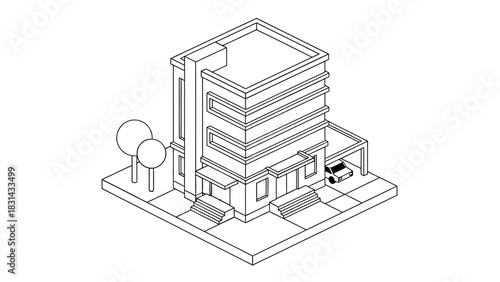 Isometric building illustration modern architecture design