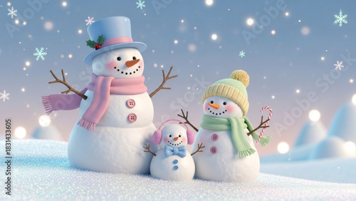 Delightful snowman family brings a cozy winter vibe, perfect for holiday cheer and seasonal greetings, originally created as scalable vector art