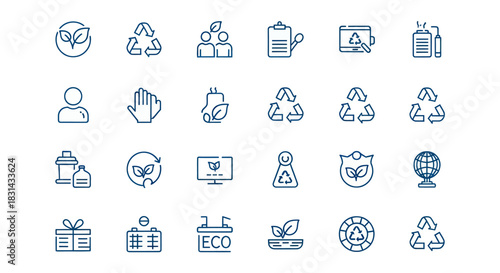 Collection of eco friendly icons representing sustainability and recycling