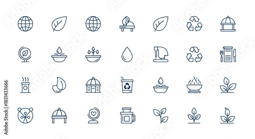 Collection of ecological and environmental icons for sustainable themes