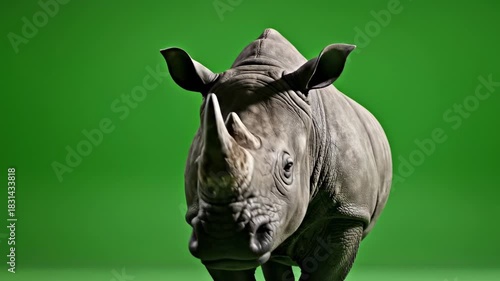 Rhino Roar - A Majestic Beast Against Green Screen.