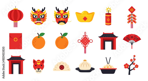 Collection of festive holiday icons representing cultural celebrations and traditions
