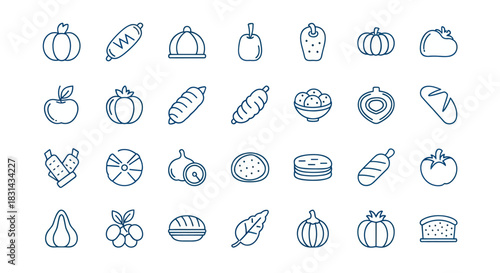 Collection of food icons featuring various vegetables and fruits