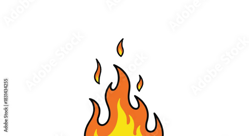 Stylized illustration of vibrant orange and yellow flames dancing upwards against a clean white background.
