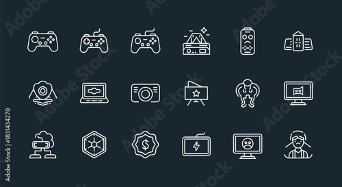 Collection of gaming and technology icons on dark background