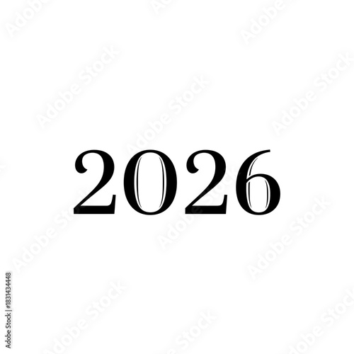 Elegant bold typography celebrates upcoming year 2026 with classic serif font for sophisticated design projects and future planning.