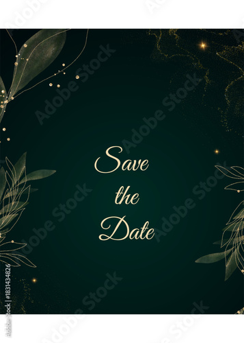 Luxury invitation card gold floral on royal blue vector. Design card template for wedding, birthday, party, celebration, birthday. Save the date, greeting card customizable