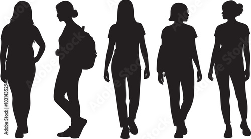 Silhouette of diverse women standing together as a powerful and inclusive group