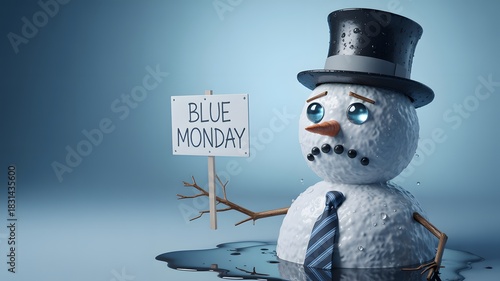 Melting snowman expresses sadness with a plea for help sign