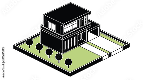 Isometric modern house design architecture building exterior