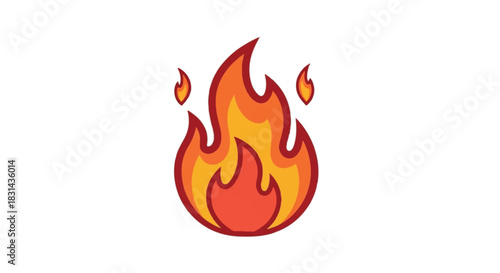 Fiery flames burning brightly with vibrant orange and yellow colors against white background.