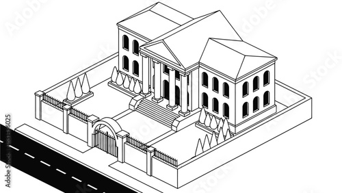 Cartoon building with columns illustration architecture design