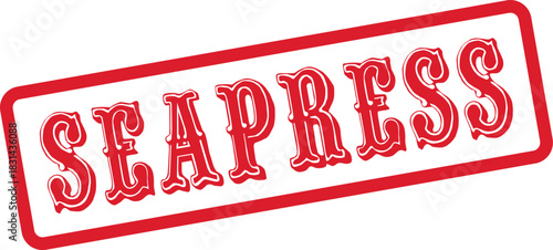 Distressed red rubber stamp with SEAPRESS text for official document approval marking