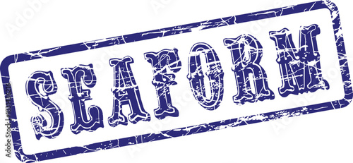 Seaform blue grunge rubber stamp conveying a unique marine shape or oceanic design idea
