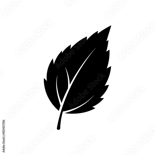 Minimalist black mint leaf vector icon for eco-friendly branding