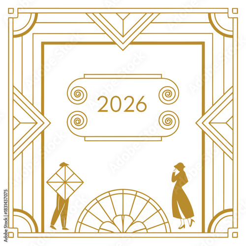 Vintage Art Deco Scene 2026 Framed Illustration.