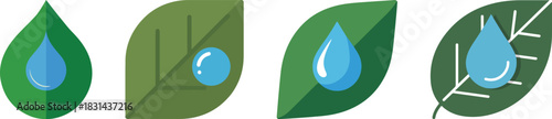 Green leaves and blue water drops icons