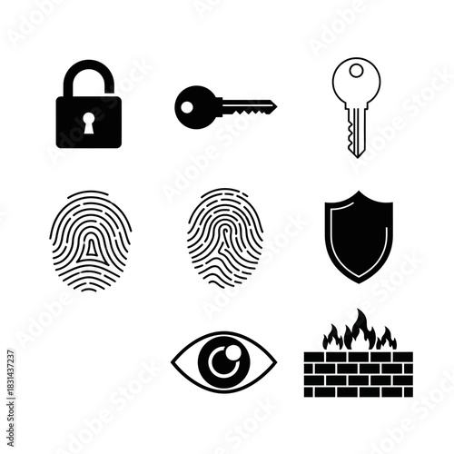 Essential security icons unlock access protect data visualize digital safety and privacy concepts for modern applications