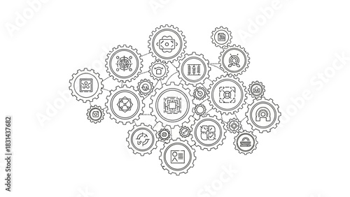 Dynamic technology gears connect innovation ideas, promoting teamwork and efficiency for digital solutions and strategies in a modern collaborative setting