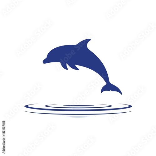 Minimalist blue dolphin silhouette jumping icon for aquatic branding