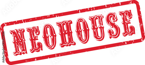 NEOHOUSE Red Rectangular Rubber Stamp Design with Distressed Grungy Texture for Home Property