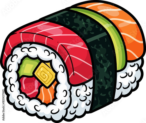 Delicious sushi roll with salmon and avocado, a tasty Japanese dish.