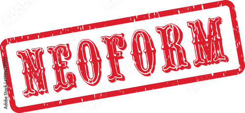 NEOFORM Red Rectangular Rubber Stamp Design with Distressed Grungy Texture for Modern Shape