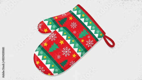 Festive Oven Mitt: A beautifully patterned oven mitt, adorned with seasonal motifs, brings warmth and cheer to holiday baking and kitchen decor.