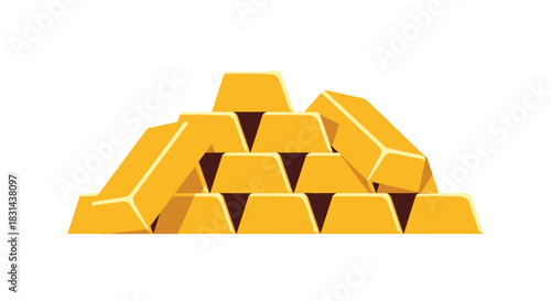Pile of shiny gold bars stacked in a pyramid shape on a white background.