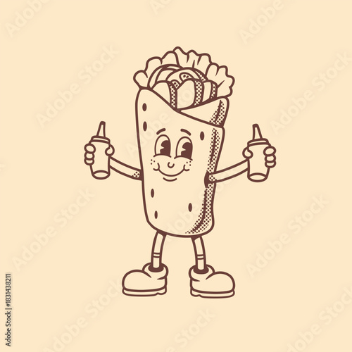 mascot logo shawarma with retro style good for branding, restaurant logo, print design, etc