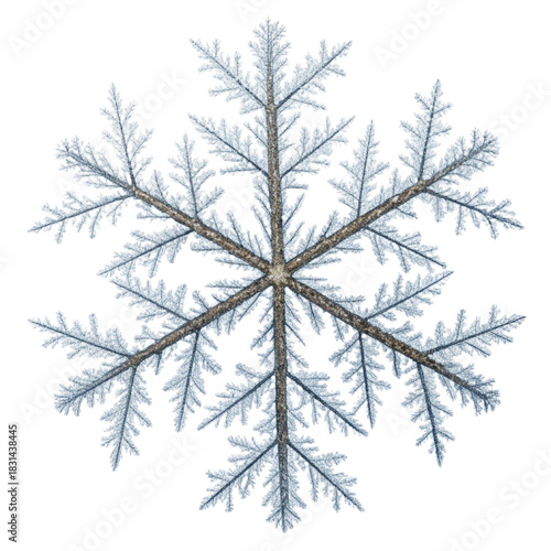 Delicate snowflake with intricate crystalline details, perfect for winter promotions and holiday season designs, adding a touch of festive magic and frosty beauty