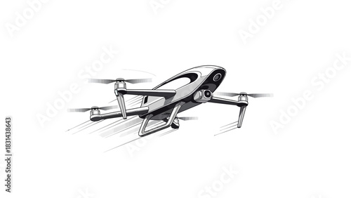 Sleek modern drone soaring through the air for aerial photography and innovative surveying, perfect for real estate and cutting edge tech applications