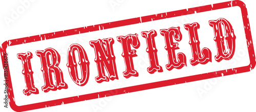 Ironfield red grunge distressed stamp with worn rubber texture and rectangular frame