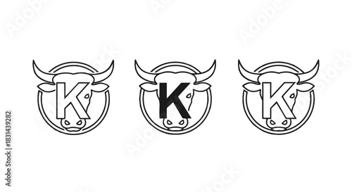 Three stylized bull heads with the letter K inside a circle logo design.
