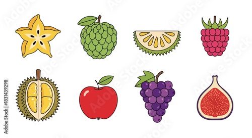 Colorful assortment of fresh fruit illustrations for design and marketing