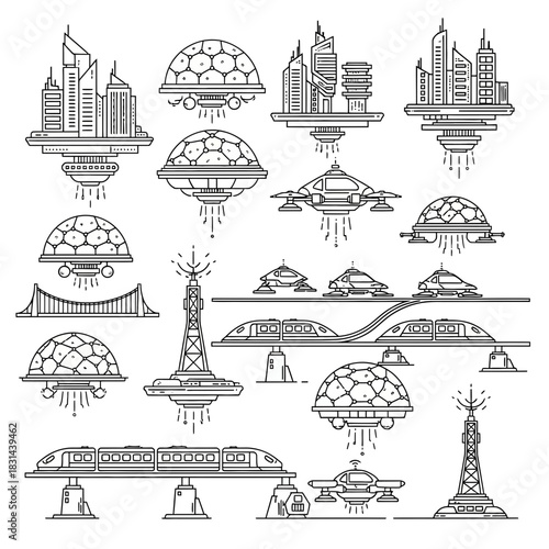 Experience the future today with these stunning, modern futuristic cityscapes, flying vehicles, and advanced transportation systems, perfect for innovative projects.