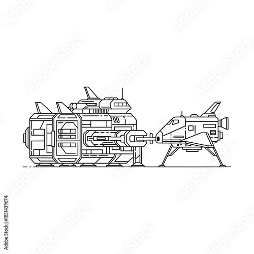 Futuristic space station docks with advanced spacecraft for interstellar exploration and cosmic adventures
