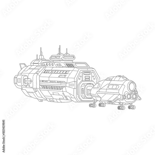 Futuristic spacecraft collection featuring a large mothership and a smaller exploration vessel ready for interstellar journeys and cosmic exploration adventures.