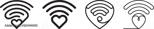 Wifi symbol with heart outline design variations