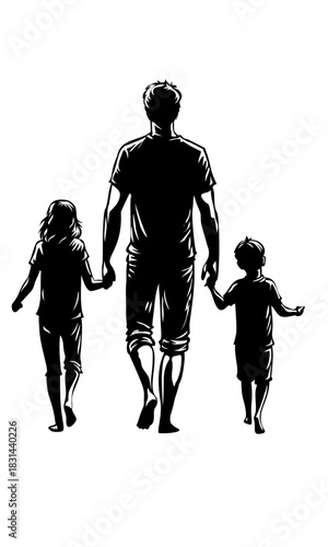 silhouette of a father and sons