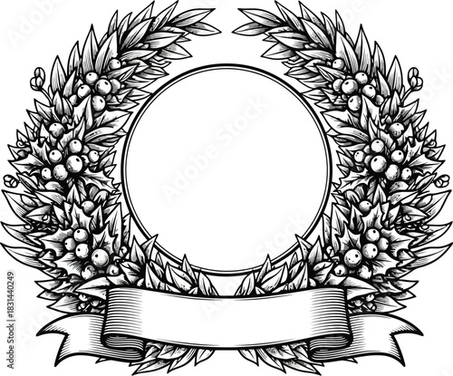 Elegant laurel wreath frame with ribbon banner a vintage design element