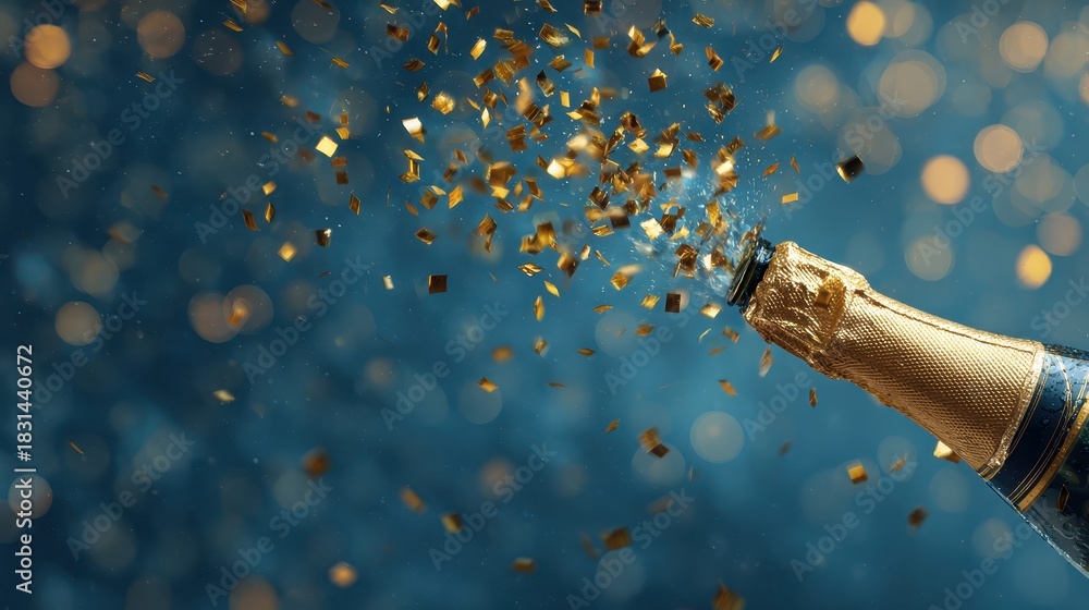Naklejka premium Celebration with Champagne and Gold Confetti