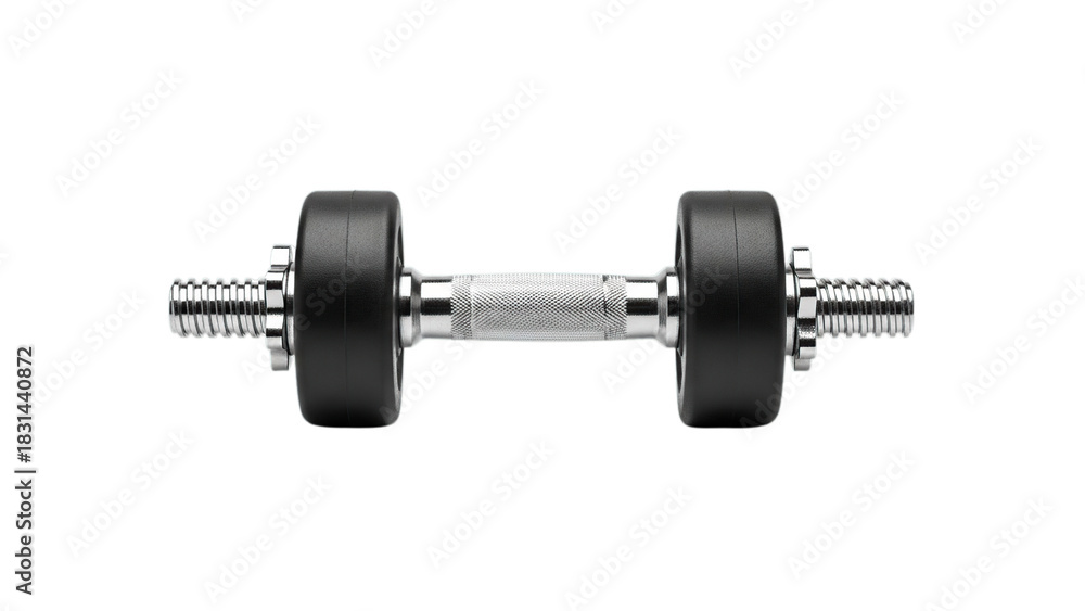 Fototapeta premium Modern adjustable chrome dumbbell for professional strength training and intense home workouts isolated on transparent background
