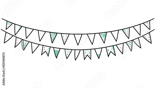 Decorative bunting with hanging, and white background.
