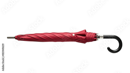 Elegant closed dark red umbrella object for autumn weather protection isolated on transparent background