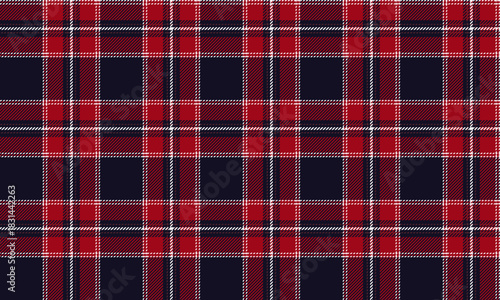 Seamless plaid pattern in navy, red, and white. Suitable for a variety of fashion designs, including shirts, skirts, pants, and casual wear. Gives a sense of elegance and distinctiveness.